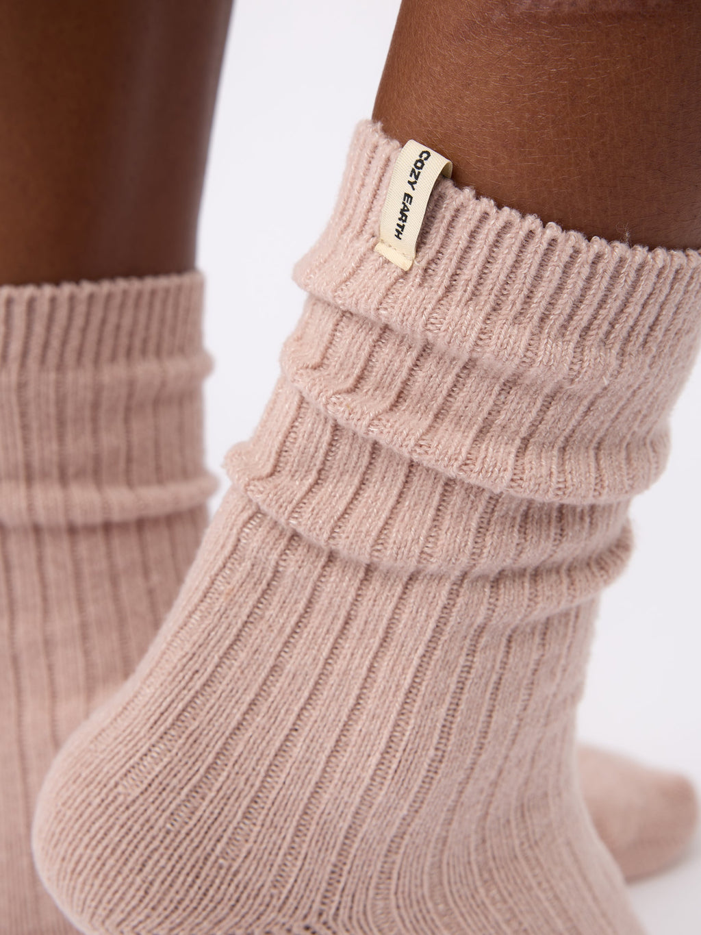 Close-up of tag on Cozy Earth Plush Lounge Calf Sock in Dusty Rose |Color:Burgundy/Rouge/Dusty Rose