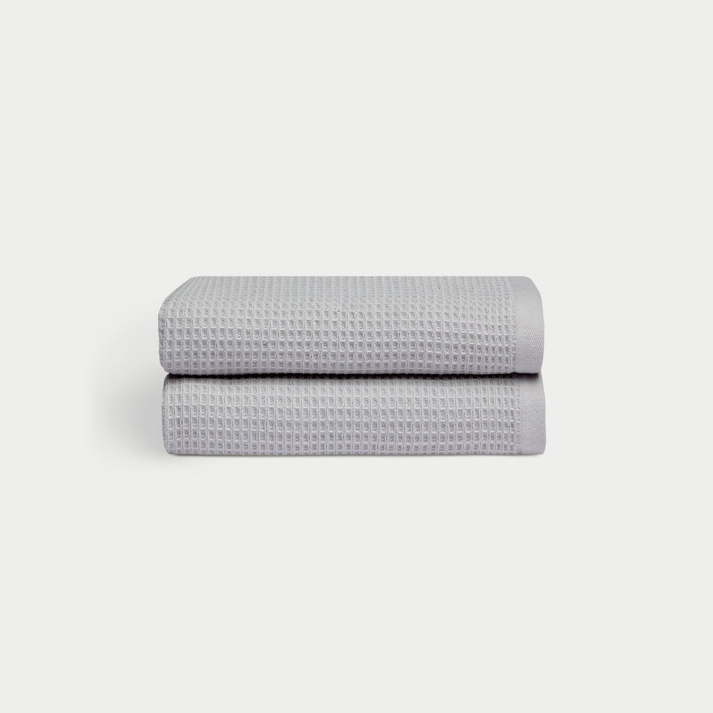 Harbor Mist Waffle Hand Towel set neatly folded. The photo was taken with a white background. |Color:Harbor Mist