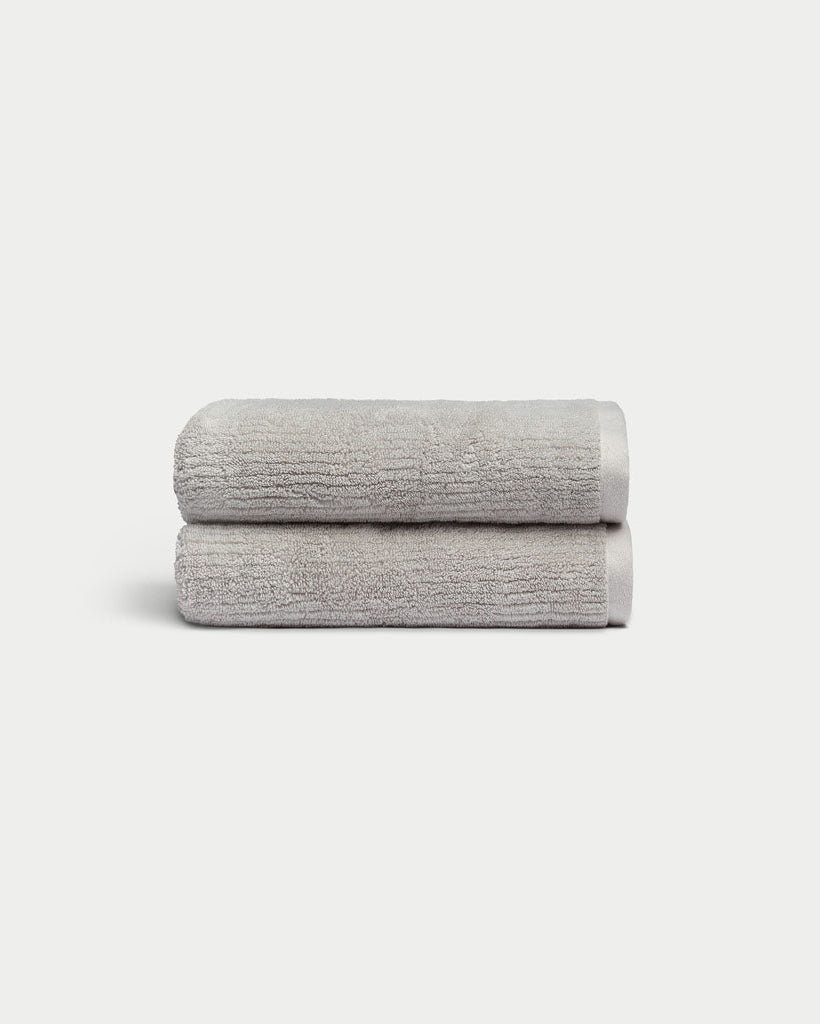 Ribbed Terry Hand Towels in the color Light Grey. Photo of product taken with a white background. |Color:Light Grey