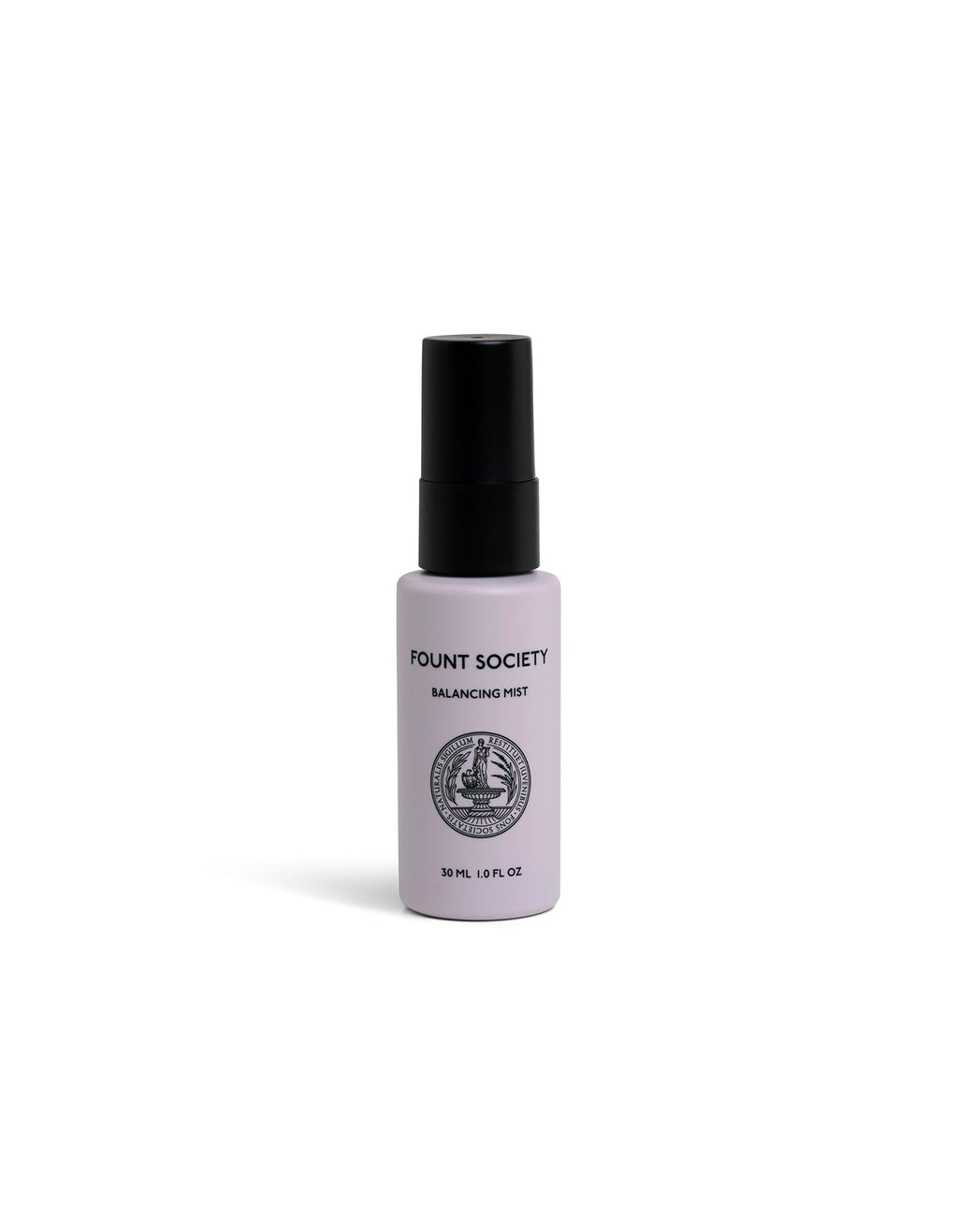 A small, white spray bottle labeled "Cozy Earth Balancing Face Mist" with a black cap and circular logo stands upright on a white background. |Size:Mini
