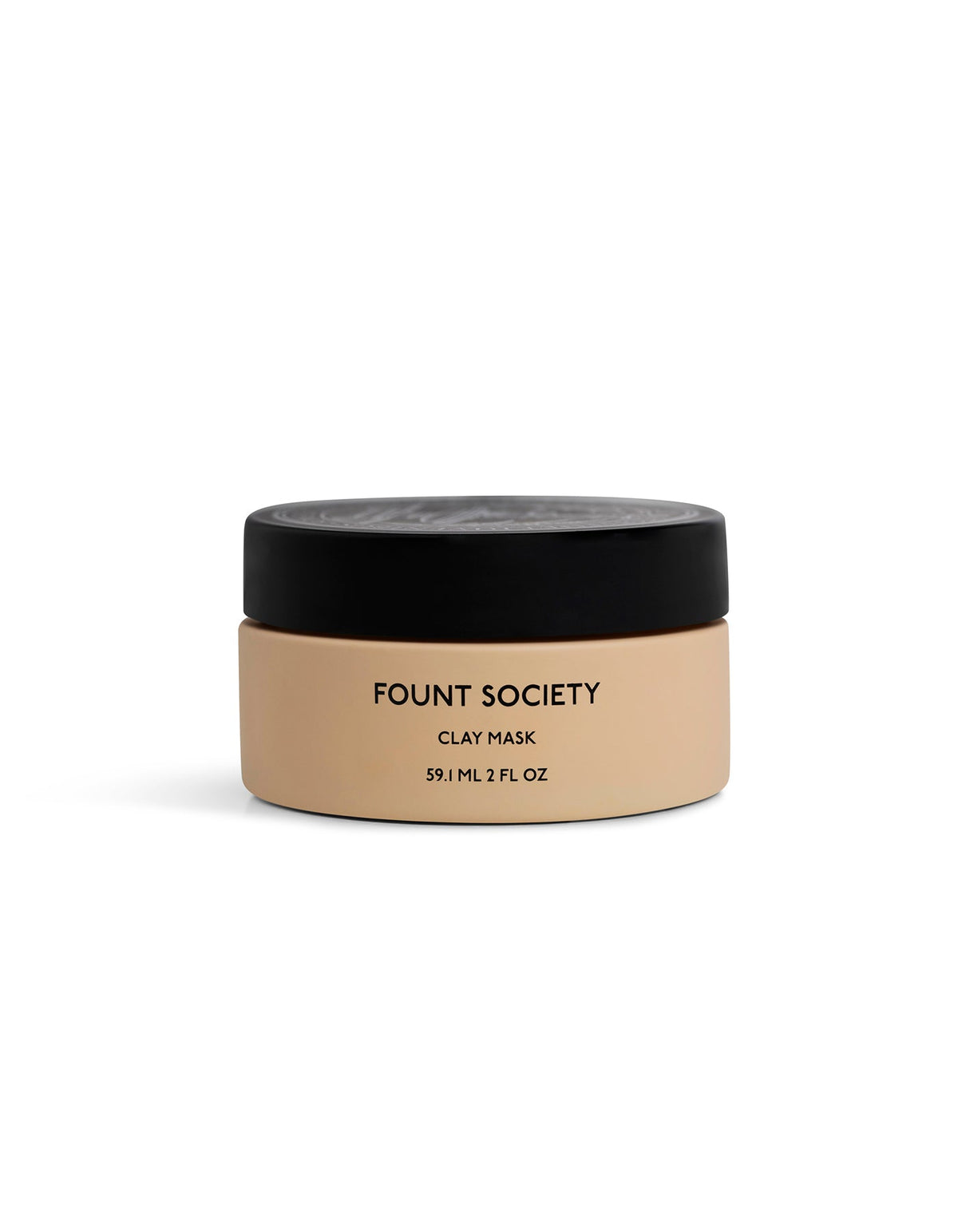 A beige jar with a black lid labeled "Cozy Earth Clay Mask" (59.1 ml, 2 fl oz) sits on a plain white background.