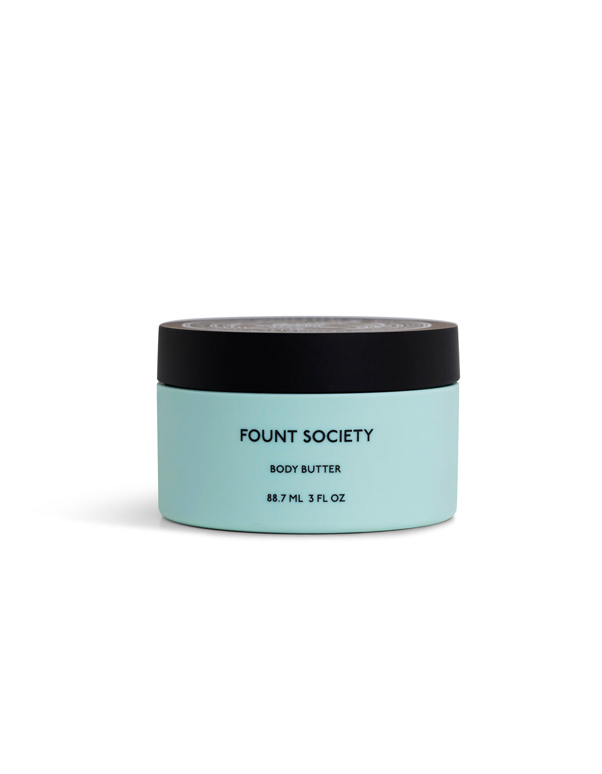 A light blue container with a black lid labeled "Cozy Earth Body Butter, 88.7 mL, 3 fl oz," displayed against a plain white background.