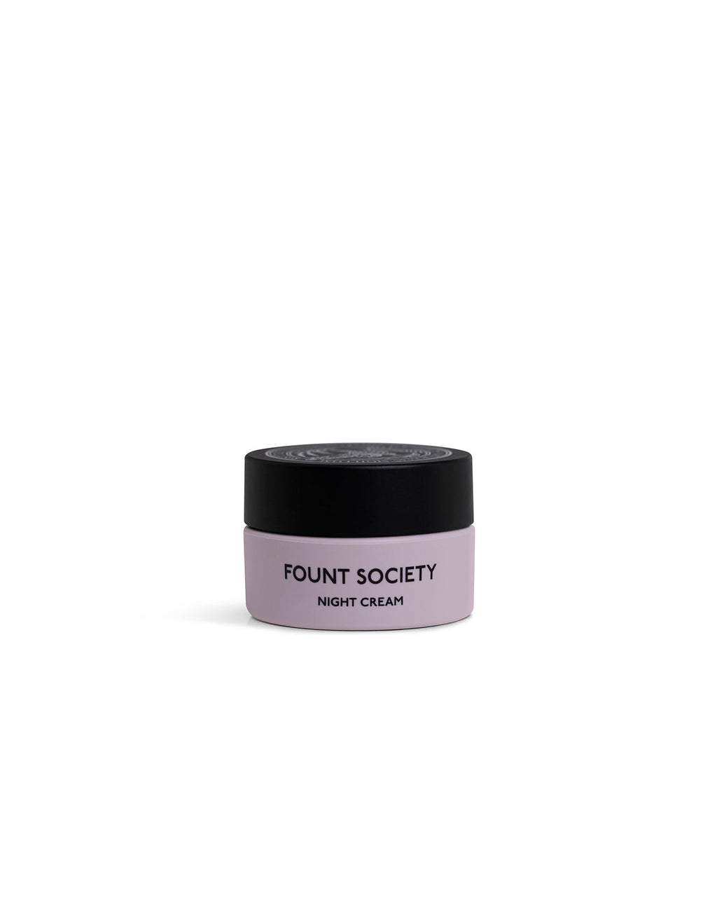 A small, round jar of Cozy Earth Night Cream with a light purple body and black lid is displayed against a plain white background.|Size:Mini