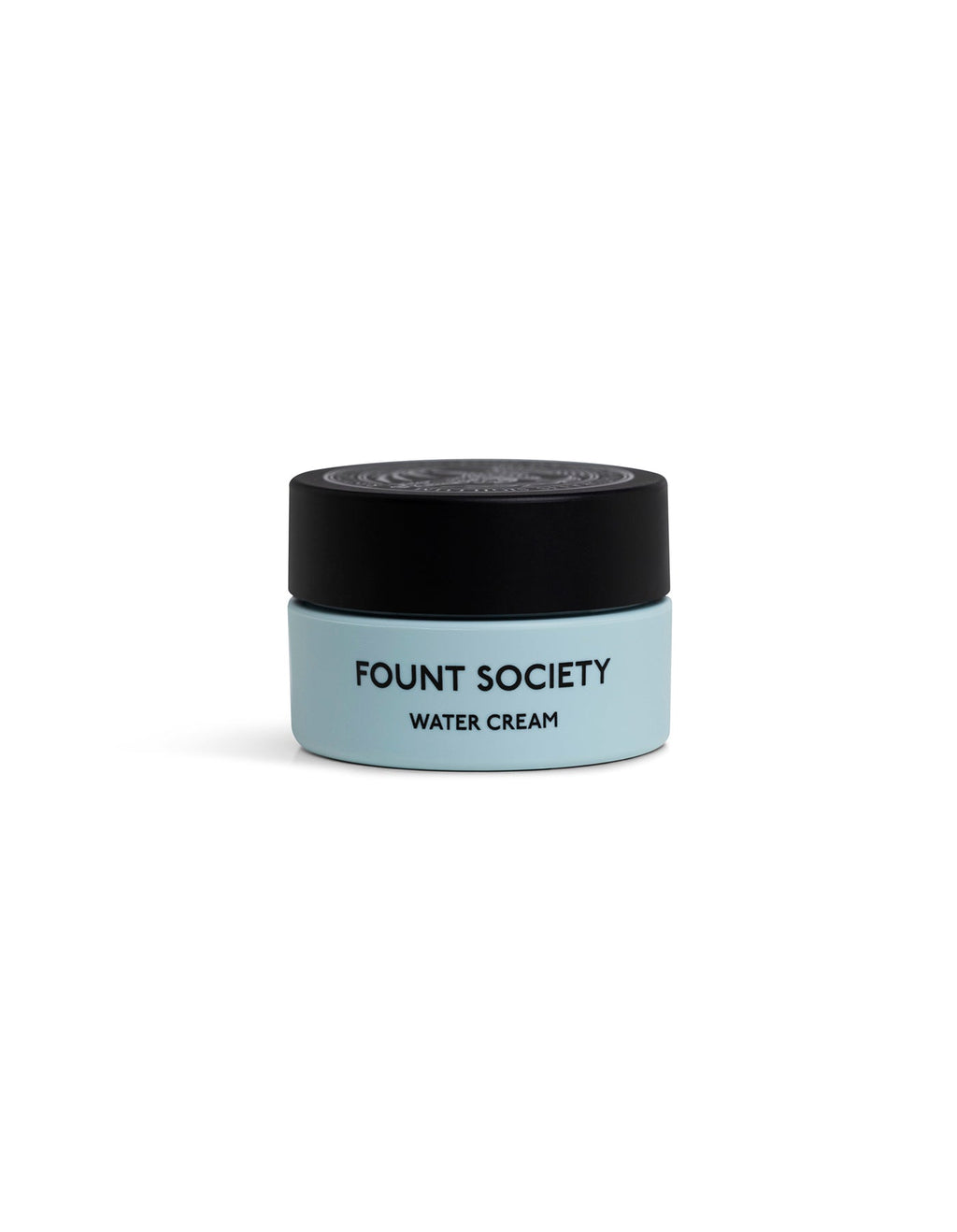 A small, light blue cosmetic jar with a black lid labeled "Cozy Earth Water Cream Moisturizer," centered on a white background. |Size:Mini