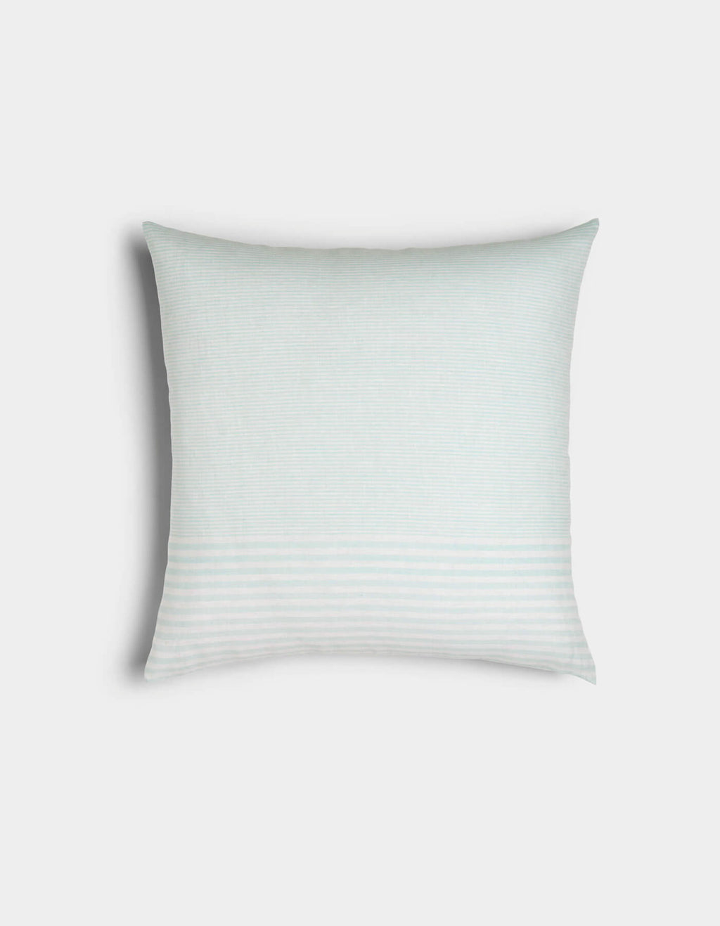 The Cozy Earth Striped Throw Pillow is a square white pillow featuring subtle horizontal light gray stripes, displayed against a plain light background.|Color:Mixed Stripe Tide and Sea Salt |Size:20" x 20"
