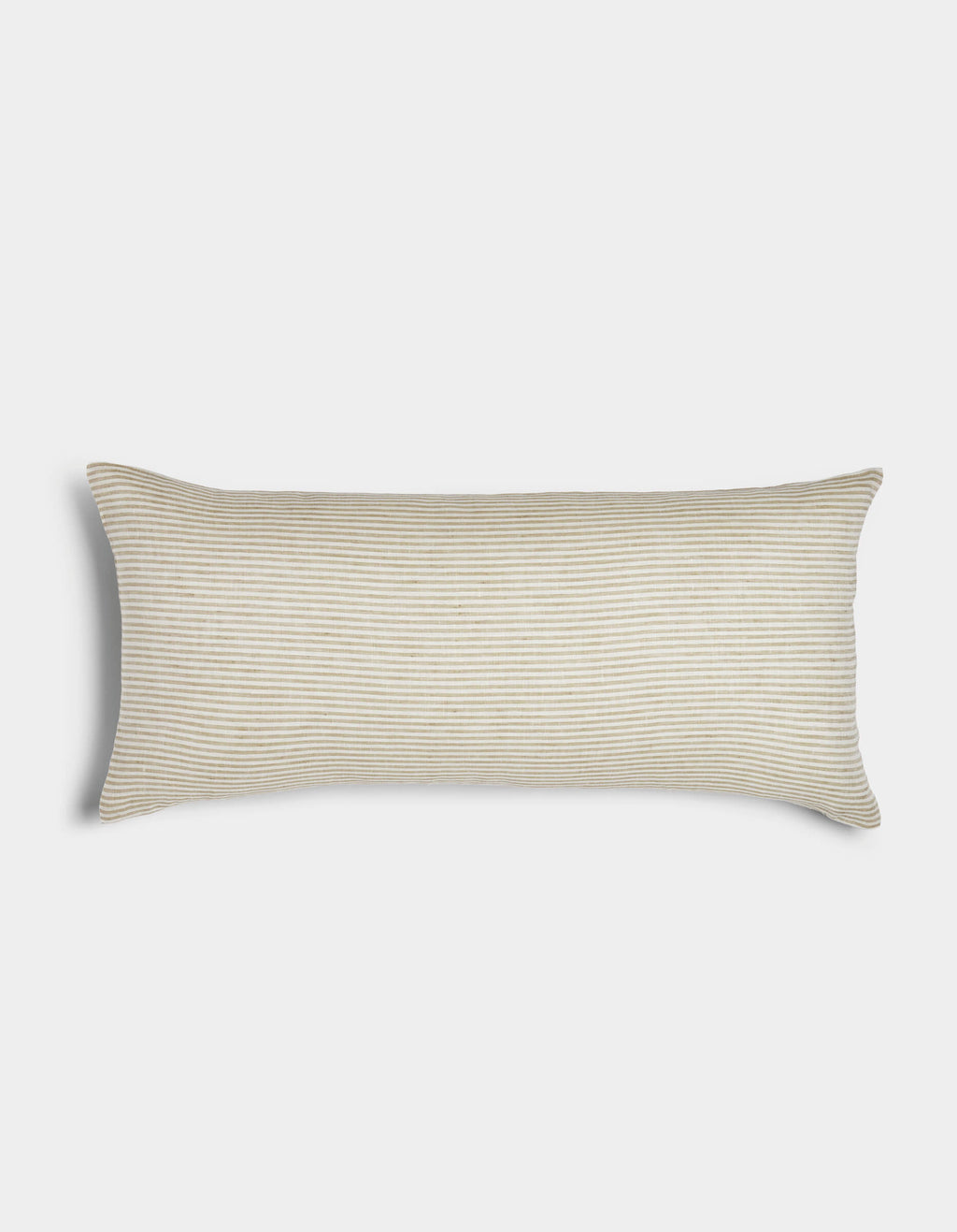 The Cozy Earth Striped Throw Pillow features a beige and white thin horizontal striped pattern, displayed against a plain white background.|Color:Medium Stripe Sandalwood and Coconut |Size:14" x 30"