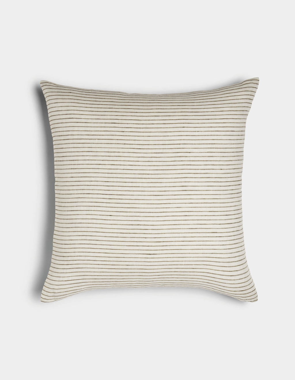 The Cozy Earth Striped Throw Pillow features a cream background with thin, evenly spaced black stripes, displayed against a white surface.|Color:Narrow Stripe Sable and Coconut |Size:24" x 24"