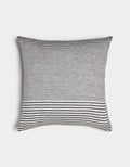 The Cozy Earth Striped Throw Pillow features thin black and white horizontal stripes with a wider striped band near the bottom, displayed on a plain white background.|Color:Mixed Stripe Eclipse and Sea Salt |Size:24" x 24"