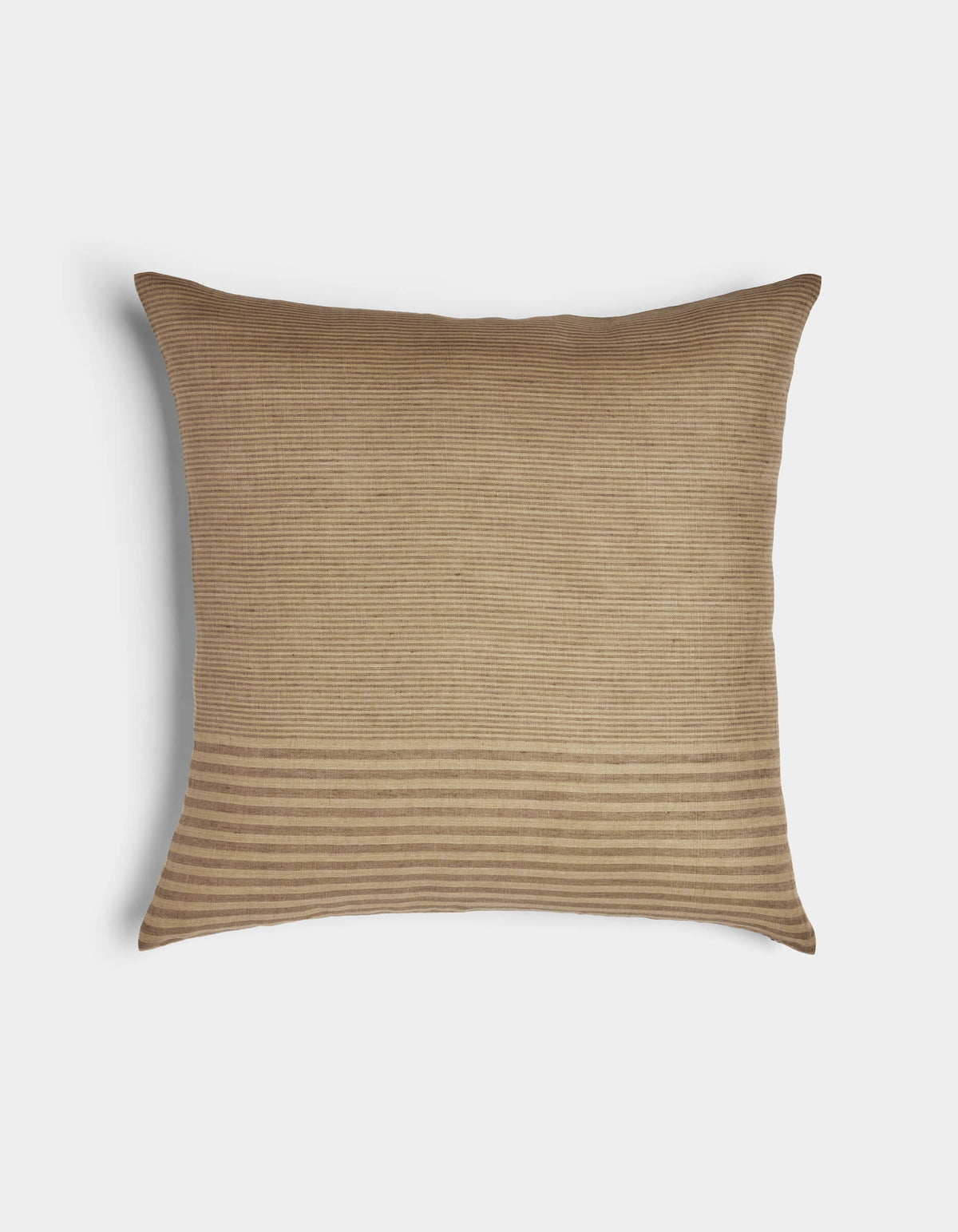 The Cozy Earth Striped Throw Pillow is rectangular and beige, featuring a subtle ribbed texture with horizontal stripes along the bottom edge, displayed on a plain white background.|Color:Mixed Stripe Sable and Sandalwood |Size:24" x 24"