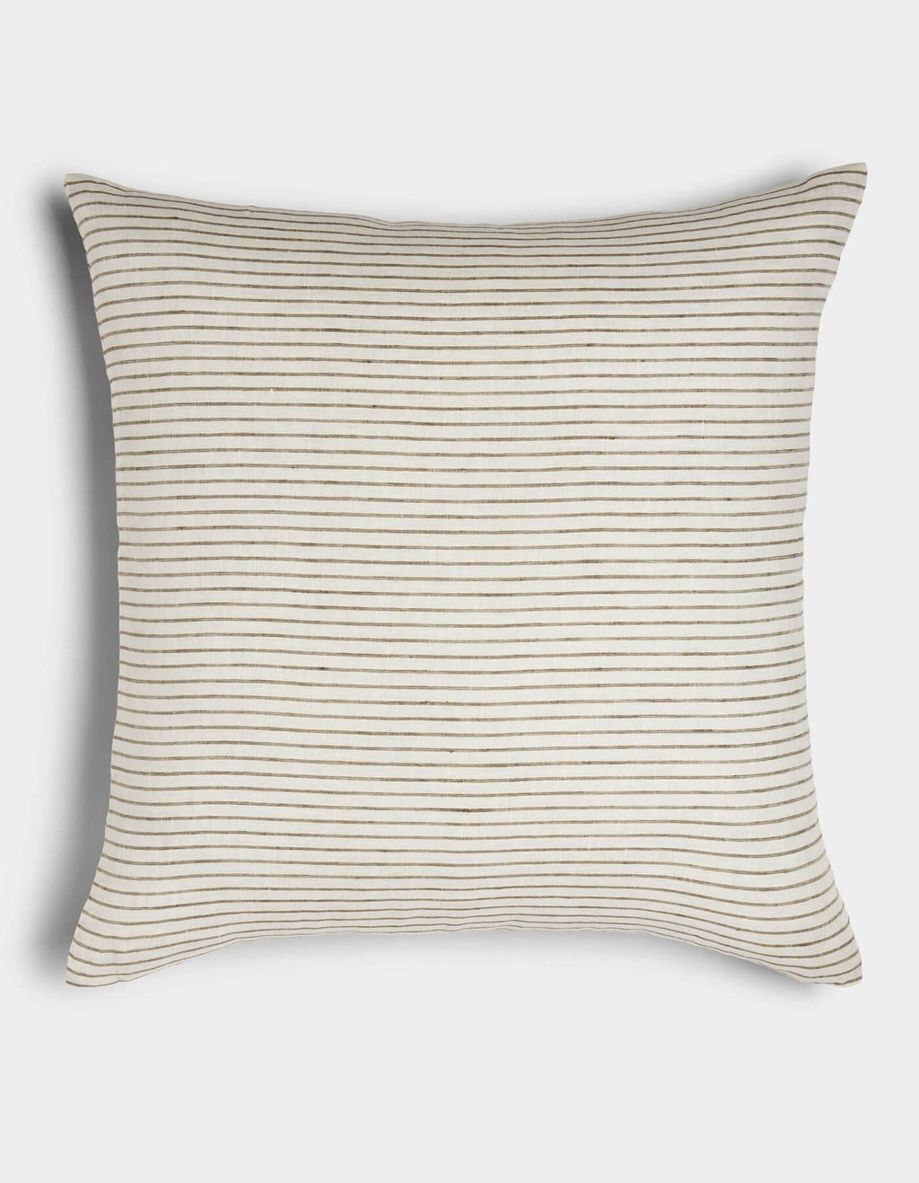 The Cozy Earth Striped Throw Pillow features a cream background with thin, evenly spaced horizontal black stripes, slightly rounded corners, and a soft, textured finish.|Color:Narrow Stripe Sable and Coconut |Size:26" x 26"