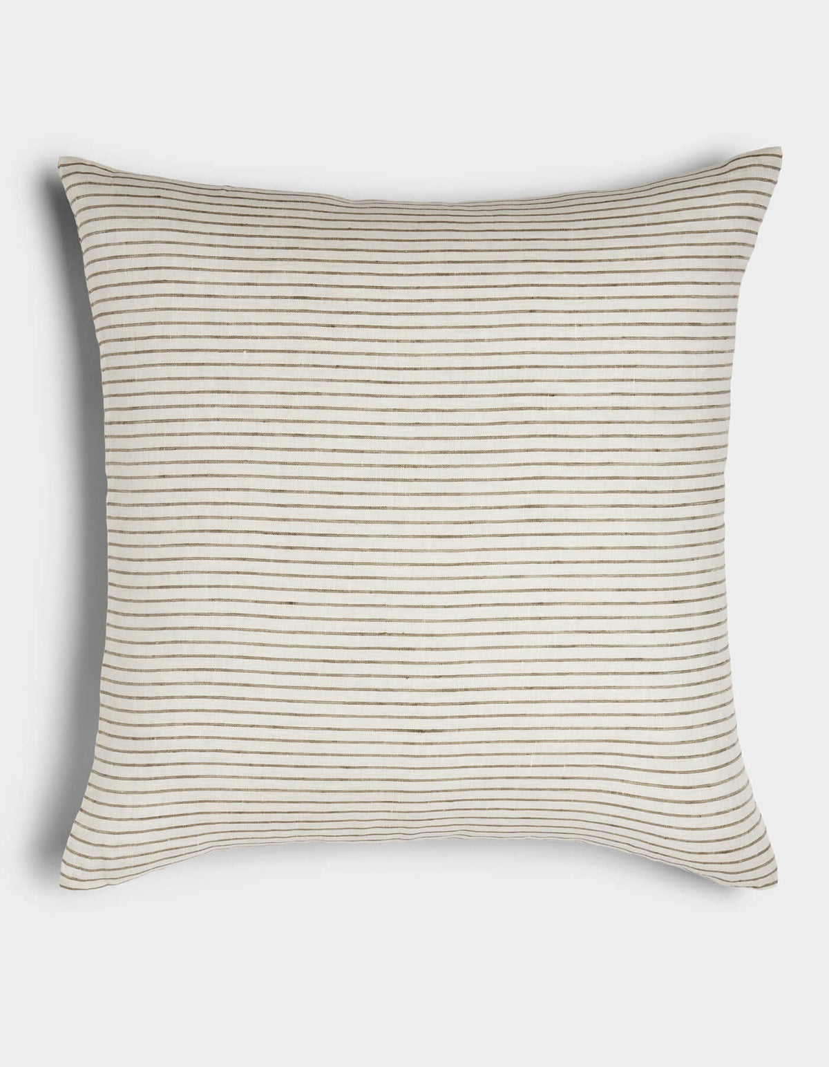The Cozy Earth Striped Throw Pillow features a cream background with thin, evenly spaced horizontal black stripes, slightly rounded corners, and a soft, textured finish.|Color:Narrow Stripe Sable and Coconut |Size:26" x 26"