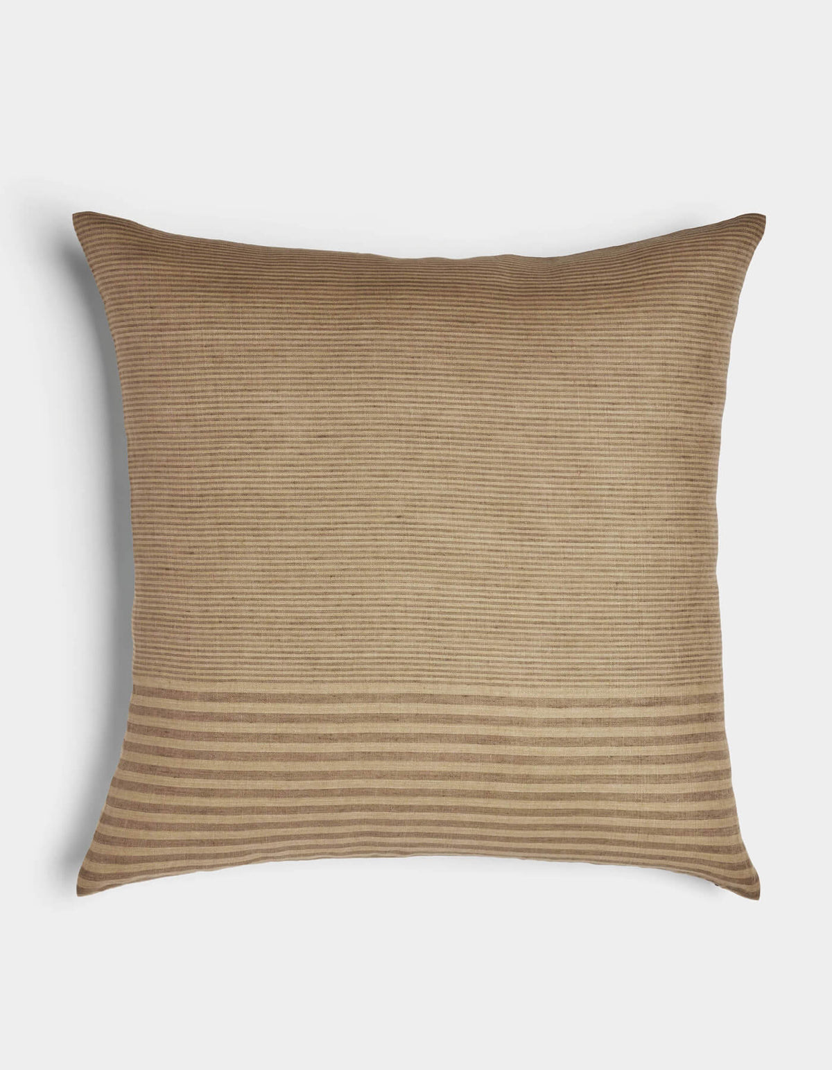 The Striped Throw Pillow by Cozy Earth features a rectangular tan design with a subtle ribbed texture and bold horizontal stripes near the bottom, shown on a white background.|Color:Mixed Stripe Sable and Sandalwood |Size:26" x 26"