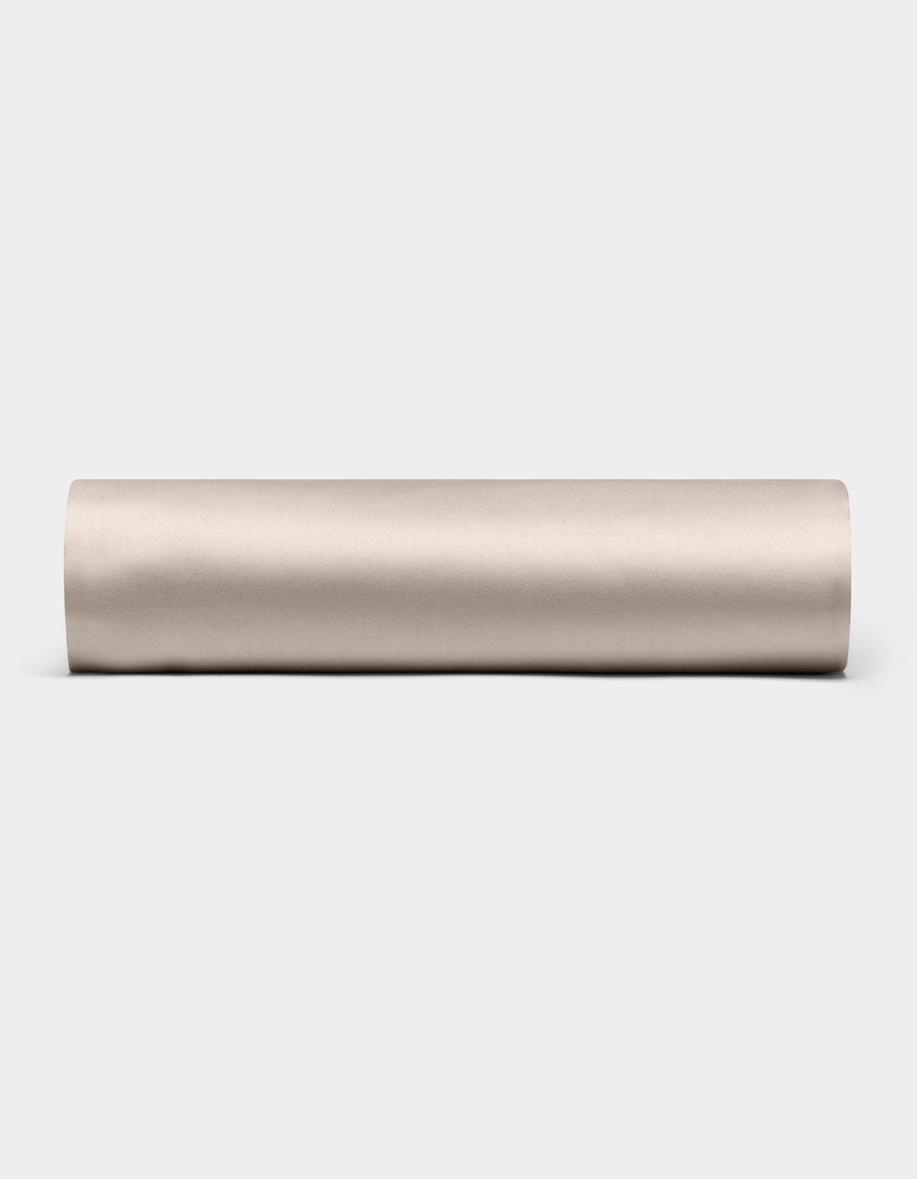 A Cozy Earth Bamboo Fitted Sheet in plain, light beige is shown lying horizontally on a white background, viewed from the side.|Color:Driftwood