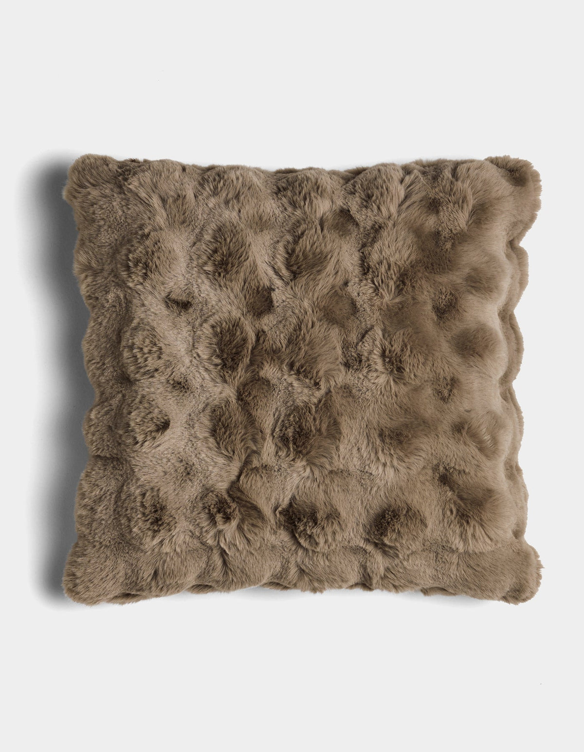 The Bubble Cuddle Pillow by Cozy Earth is a square, brown faux fur pillow with a textured, tufted surface, shown against a white background.|Color:Walnut |Size:Euro