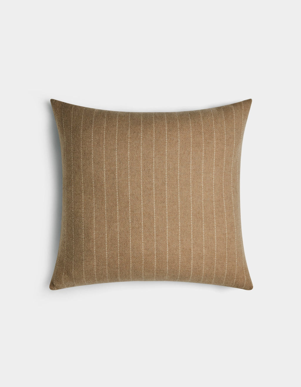The Florence Pillow by Cozy Earth features a square beige design with thin vertical white pinstripes, shown on a plain white background.|Color:Brandy