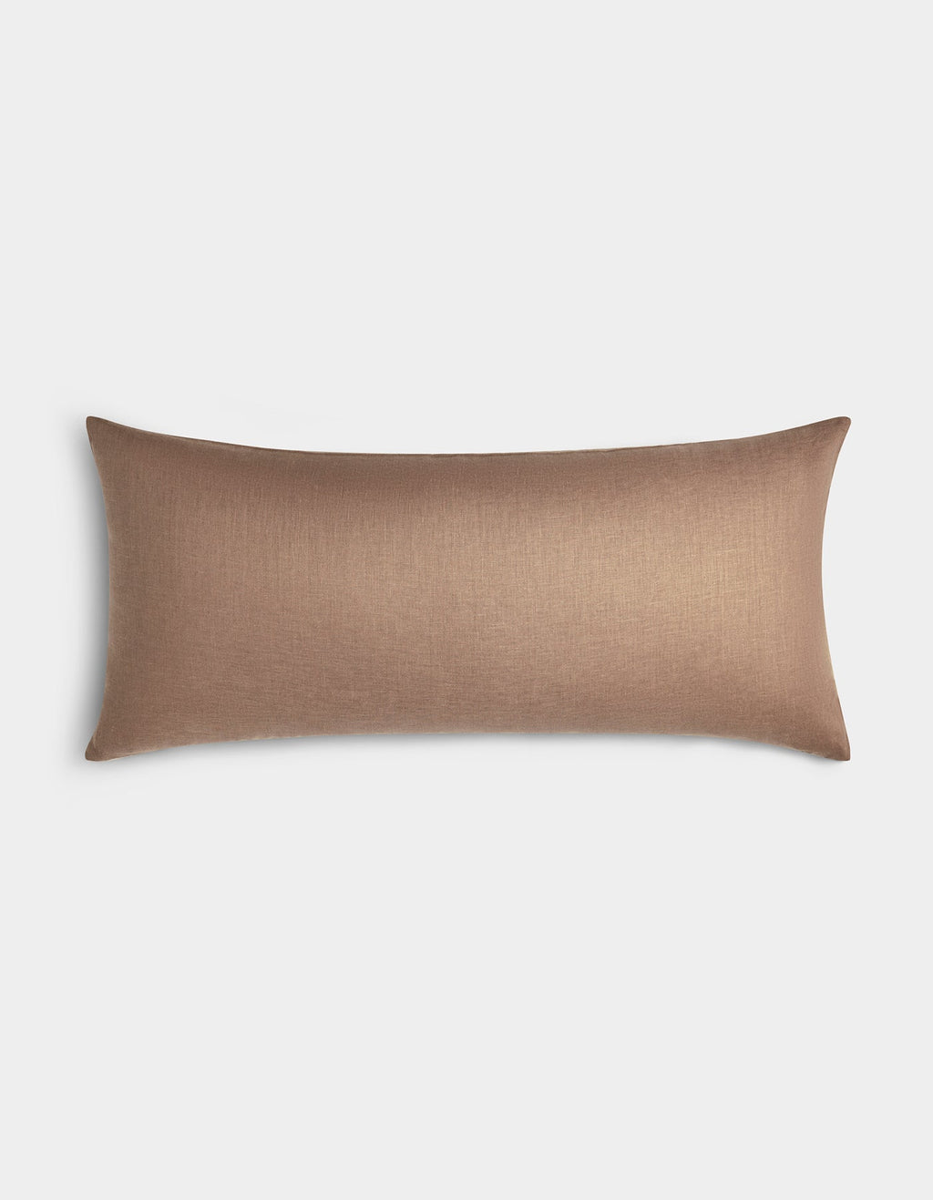 The Linen Throw Pillow by Cozy Earth features a rectangular shape and light brown color with a smooth texture, displayed on a plain white background.|Color:Maple|Size:14" x 30"