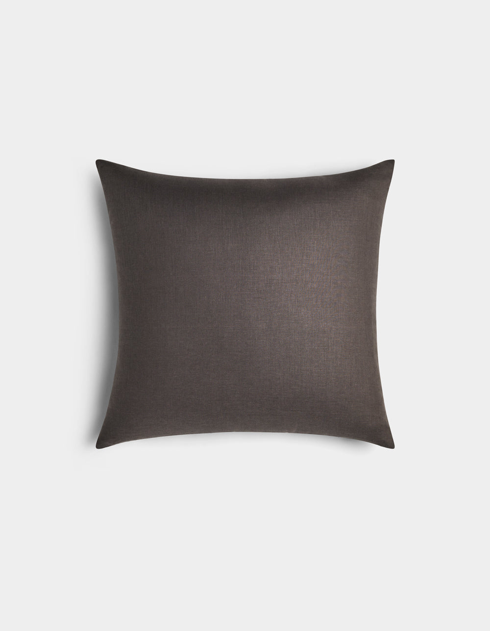 The Cozy Earth Linen Throw Pillow is rectangular, dark gray, and features a smooth fabric texture, shown against a plain white background.|Color:Coal|Size:20" x 20"