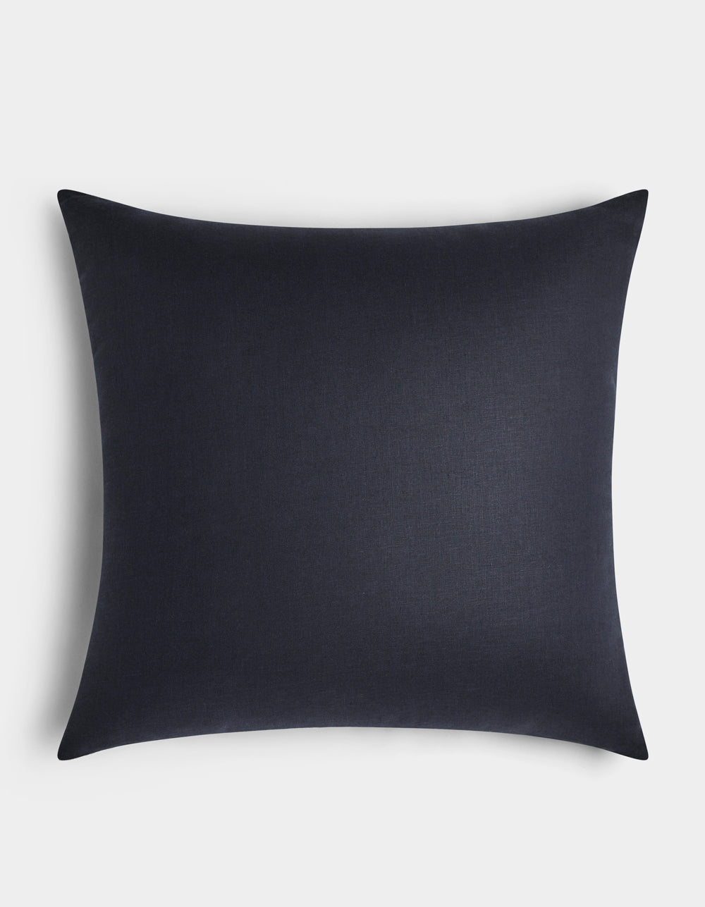 The Cozy Earth Linen Throw Pillow, featuring a smooth black surface and square shape, is placed centrally against a white background.|Color:Eclipse|Size:26" x 26"