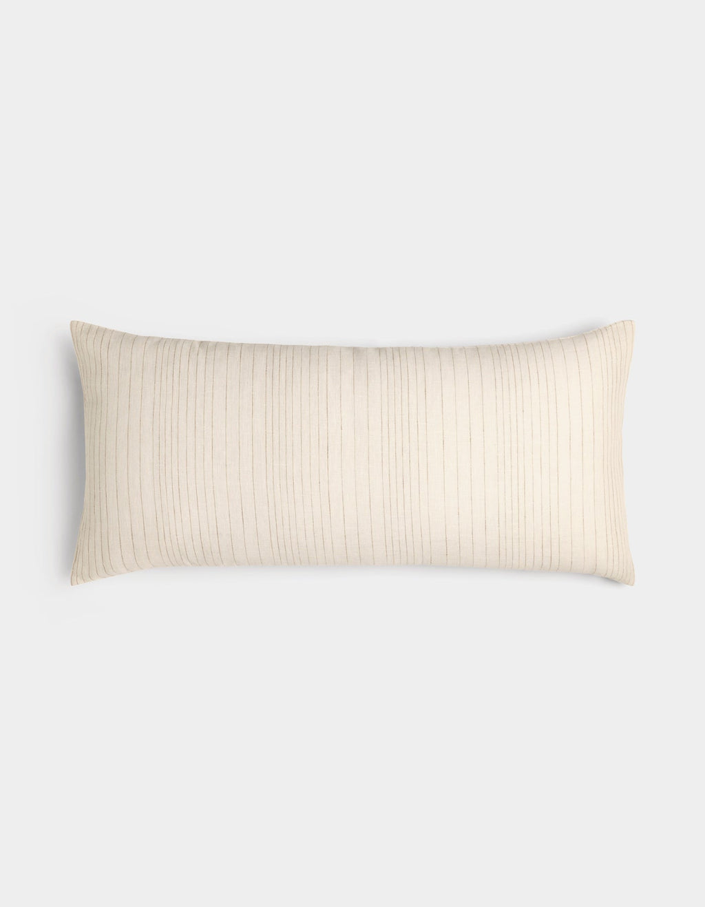 The Cozy Earth Striped Throw Pillow is rectangular and cream-colored with thin, vertical light brown stripes, displayed on a plain white background.|Color:Ecru|Size:14" x 30"