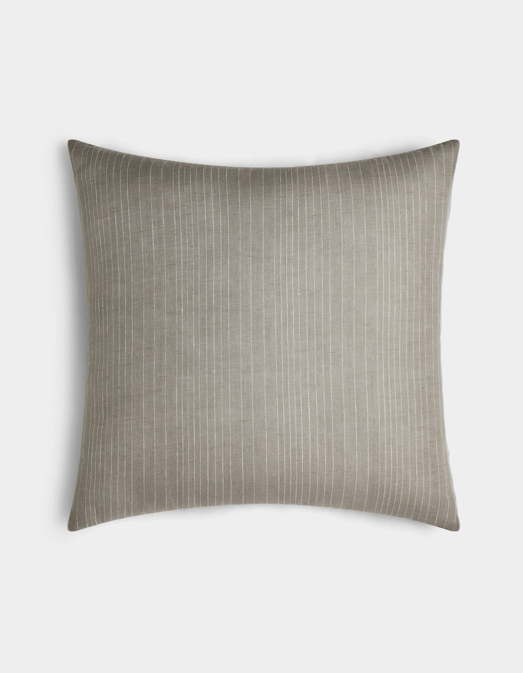 The Cozy Earth Striped Throw Pillow features a light gray square cover with thin white vertical pinstripes, shown against a plain white background.|Color:Grey|Size:24" x 24"