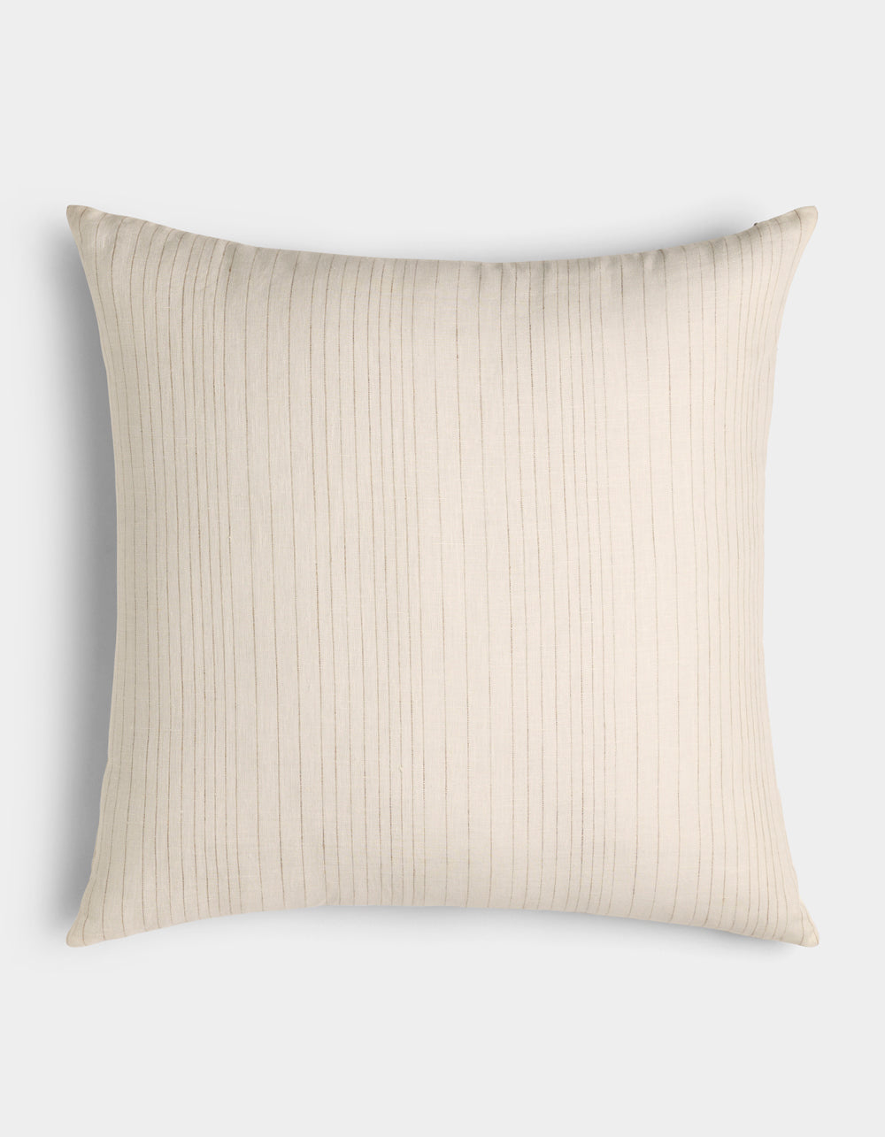 The Cozy Earth Striped Throw Pillow features a square, cream-colored design with subtle vertical pinstripes, shown on a plain white background.|Color:Ecru|Size:26" x 26"