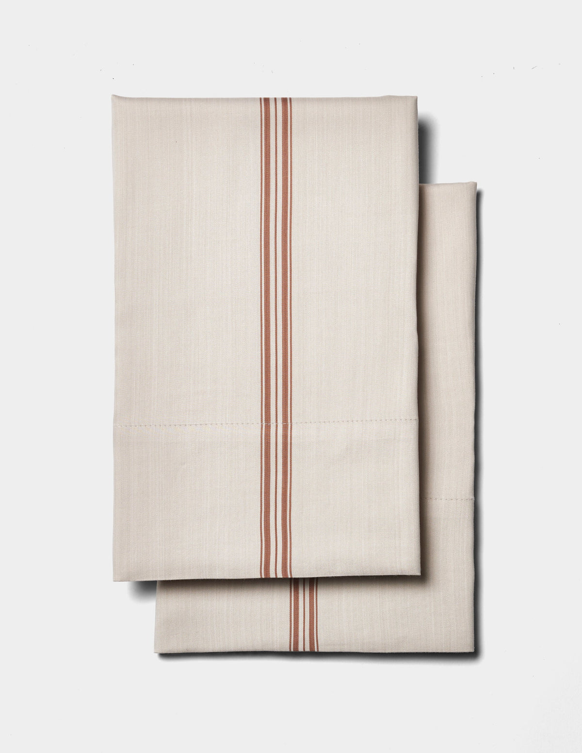 The Cozy Earth Bamboo Sheet Set features a beige design with parallel red stripes down the center, displayed on a plain white background.|Color:Baja Stripe in Maple