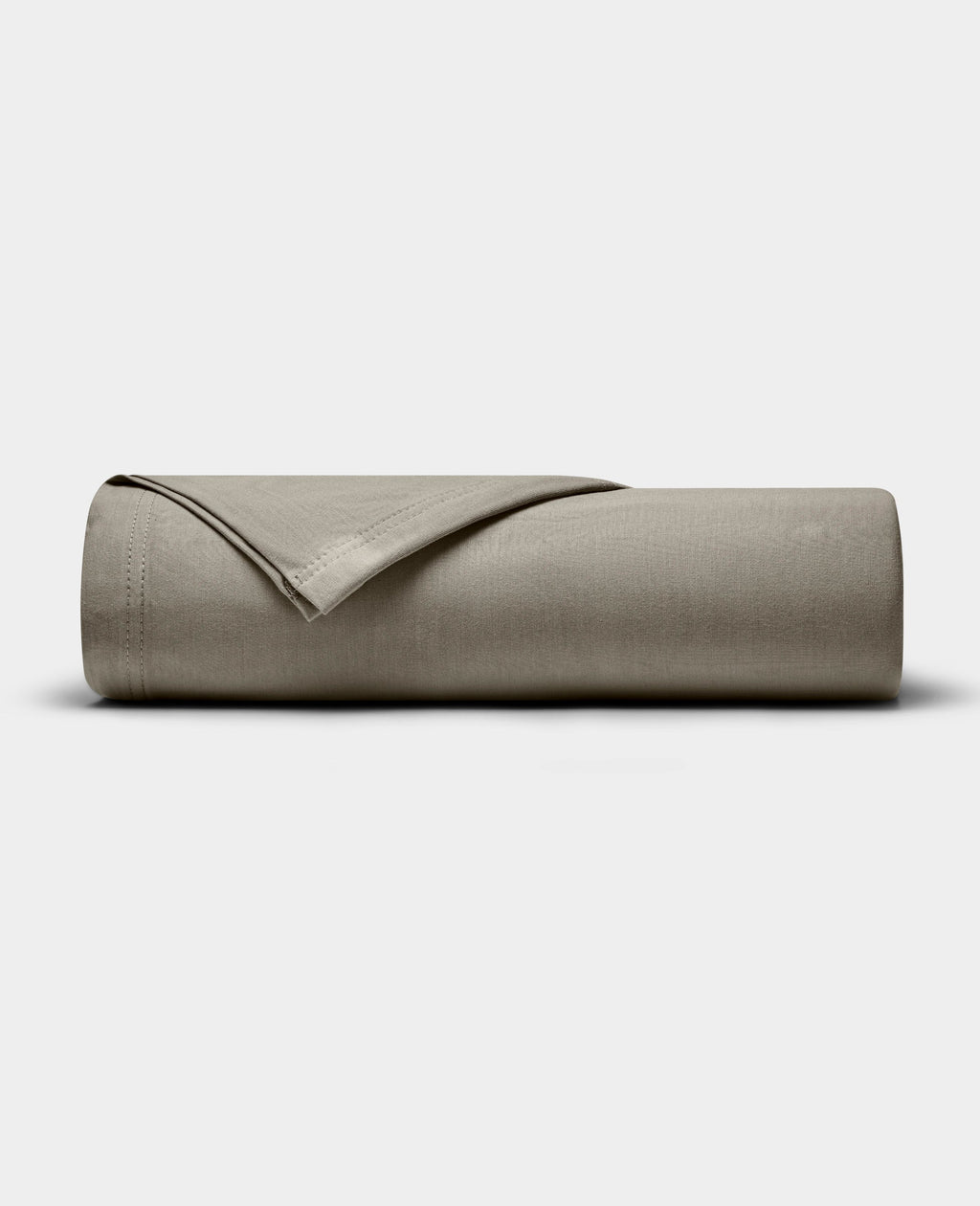 The Cozy Earth Bamboo Jersey Flat Sheet, shown neatly folded in taupe, is displayed on a plain white background.|Color:Stone
