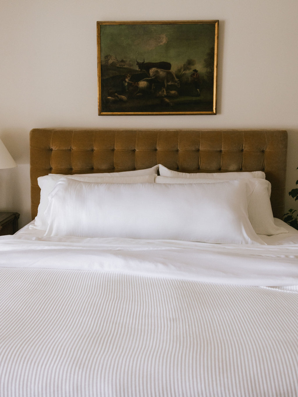 Body pillow with white case on bed |Color:White