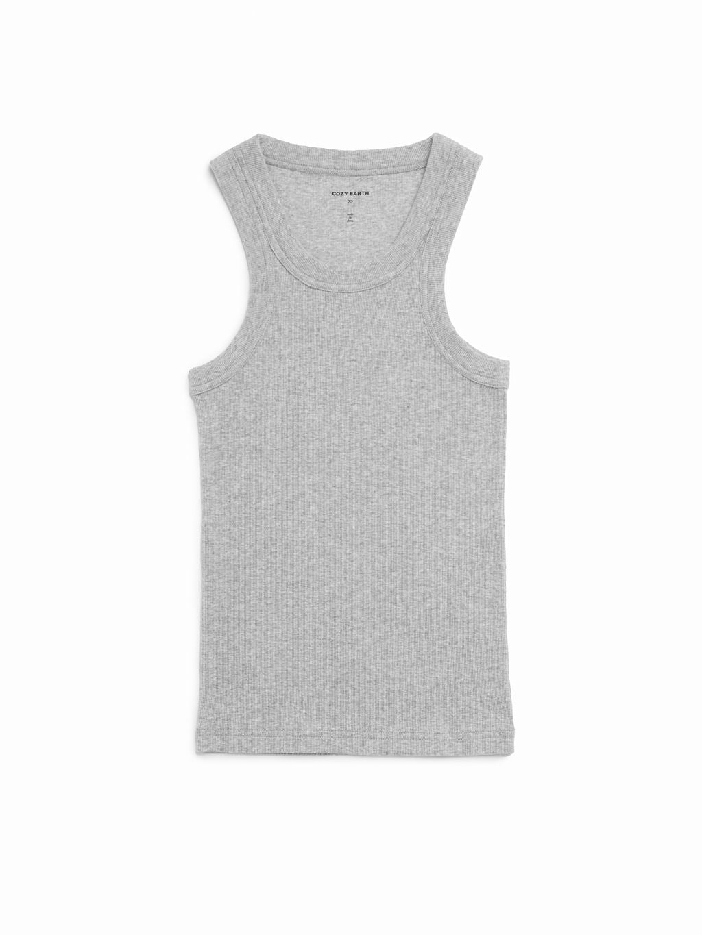 Cozy Earth Women's Fine Ribbed Tank in Heather Grey lies flat on a white background. |Color:Heather Grey