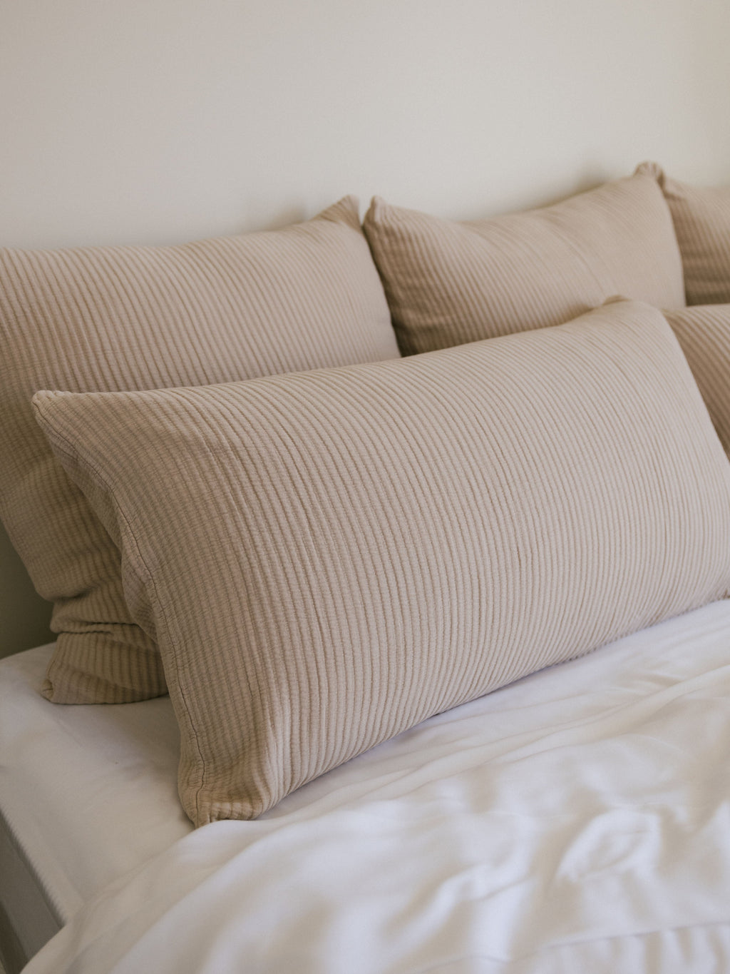 Driftwood coverlet shams on a white bed |Color:Driftwood