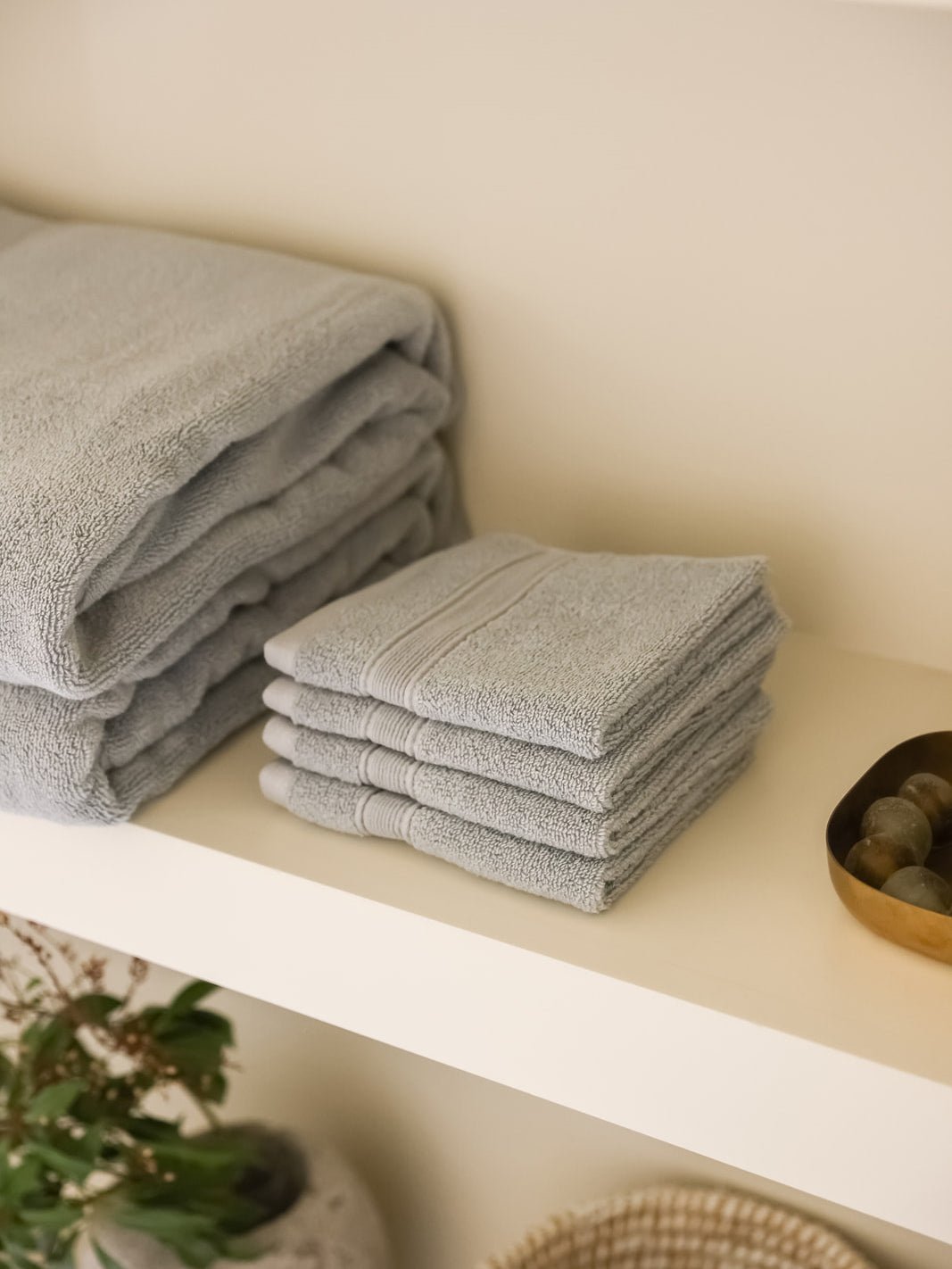 Harbor mist washcloths folded on shelf |Color:Harbor Mist