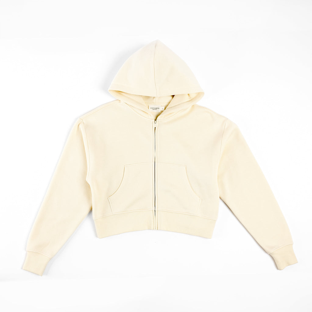Alabaster CityScape Cropped Full Zip with white background |Color: Alabaster