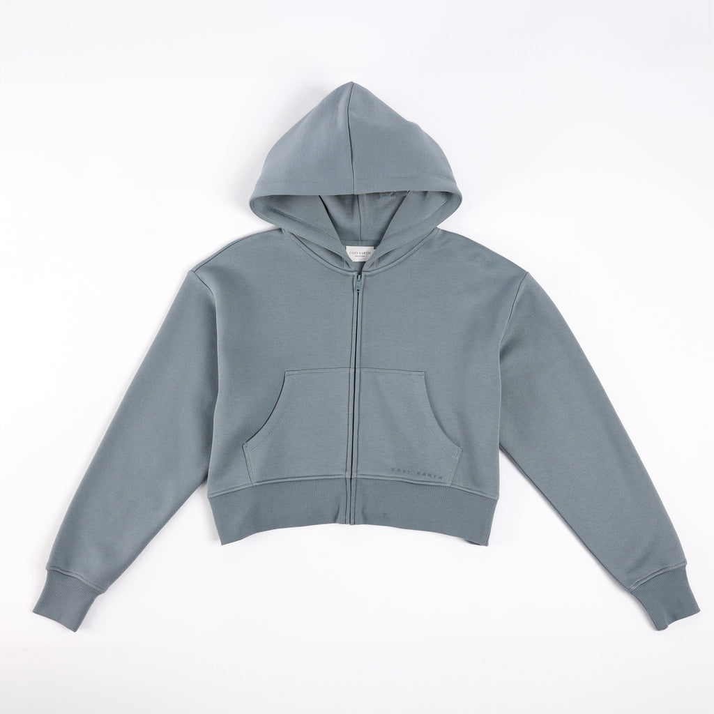 Smokey Blue  CityScape Cropped Full Zip with white background |Color: Smokey Blue