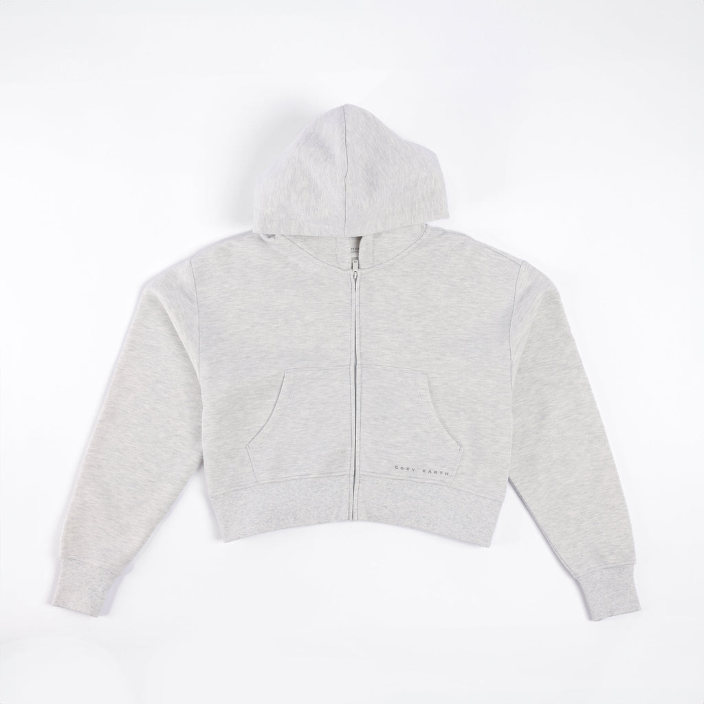 Heather Grey CityScape Cropped Full Zip with white background |Color: Heather Grey