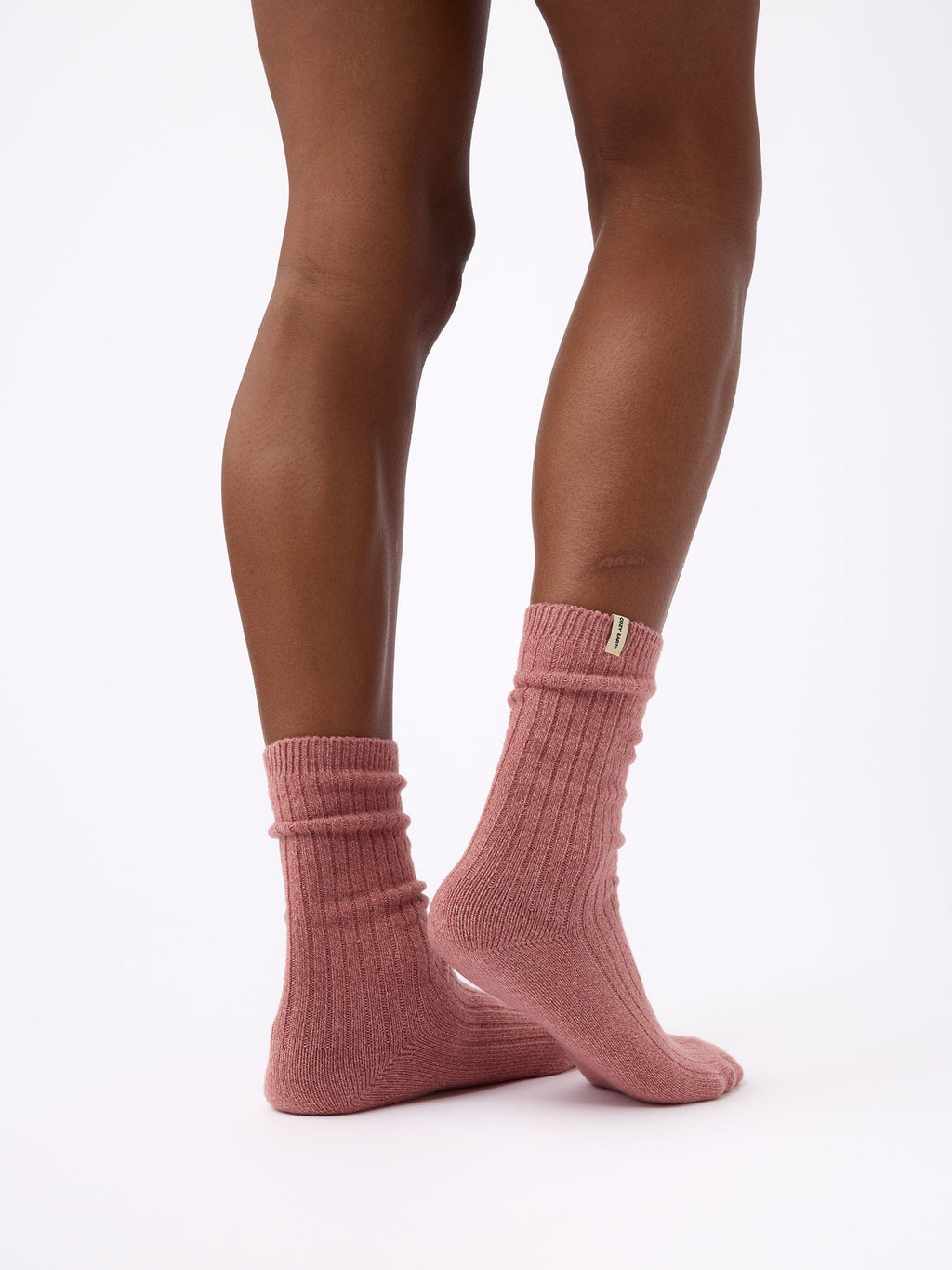 Person wearing Cozy Earth Plush Lounge Calf Sock in Rouge |Color:Burgundy/Rouge/Dusty Rose