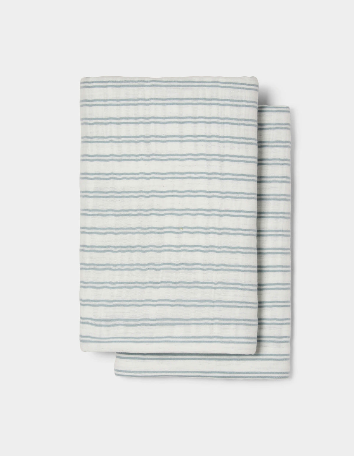 The Cozy Earth Waterfront Shams feature a neatly folded white design with thin, evenly spaced horizontal blue stripes, set against a plain white background.|Color:River Stripe
