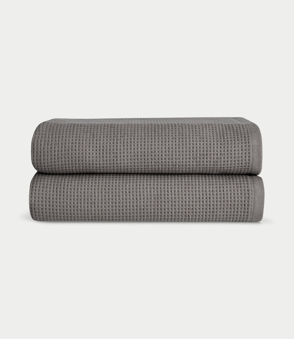 Waffle Bath towels in the color charcoal. Photo of Charcoal Waffle Bath towels taken with white background. |Color:Charcoal
